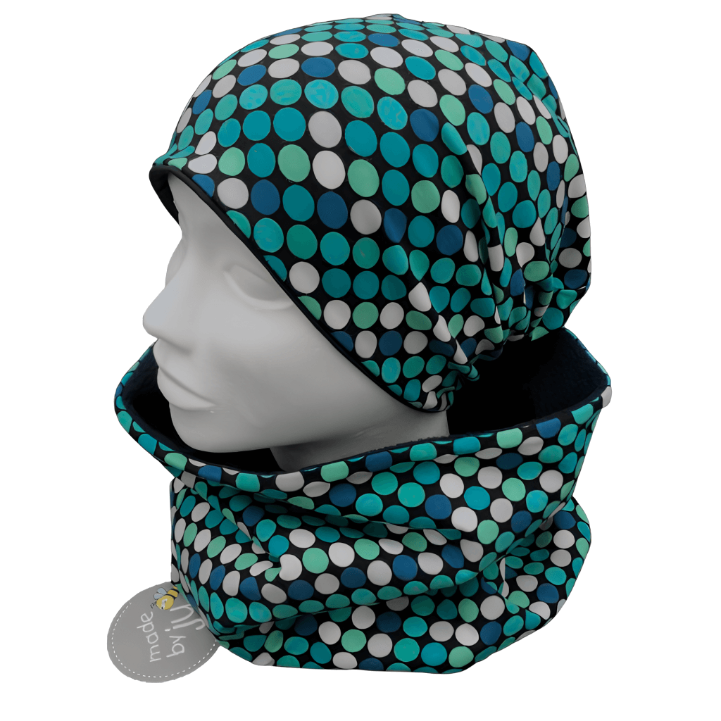 DAMEN- SET (WENDEHAUBE+XXL-LOOPSCHAL) "Punkte türkis"