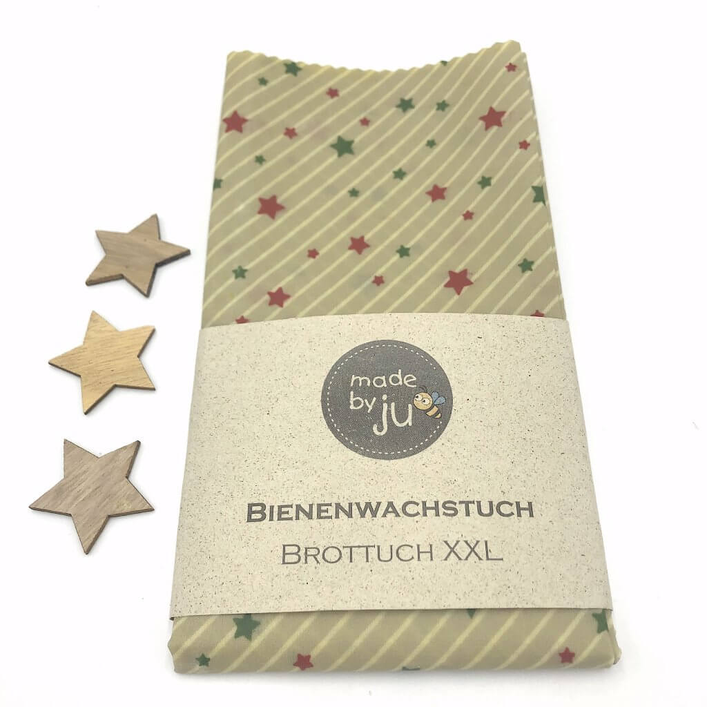 BIENENWACHSTUCH XXL - BROTTUCH - STERNE beige