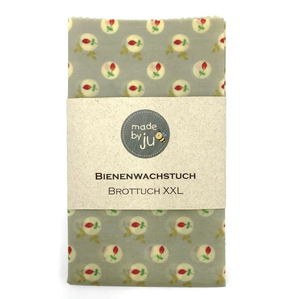 BIENENWACHSTUCH XXL - BROTTUCH - Tulpen im Kreis grau