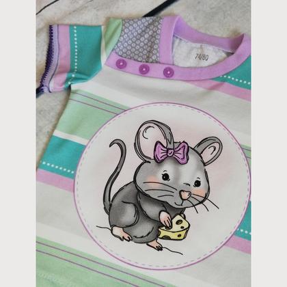 Shirt Gr.74/80 Babyshirt genäht Mausi, mit Knopfleiste, Streifen - Image 2