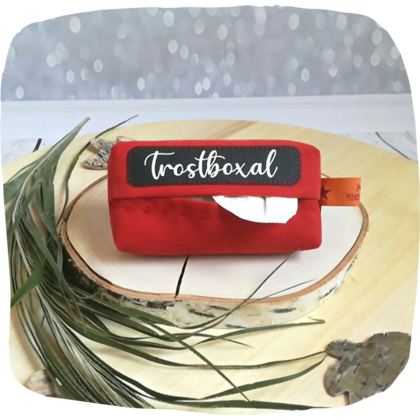 Taschentuchhülle rot Trostboxal weiß auf schwarz