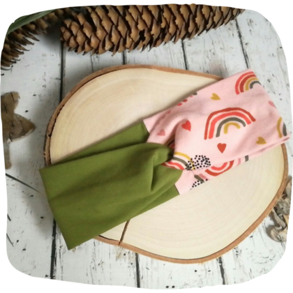 Knotenstirnband Haarband für Mädchen Regenbogen rosa, olivgrün