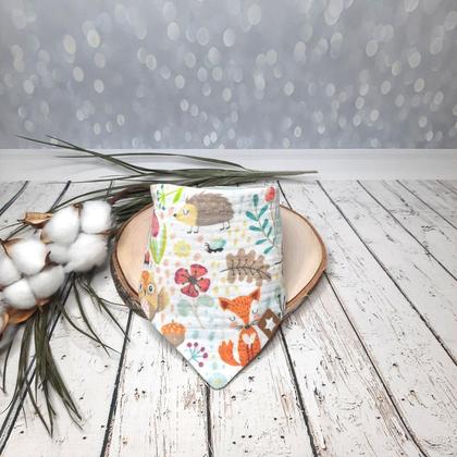 Musselin Dreieckstuch zum Wenden 0-6 Mon. weiß mit bunten Waldtieren, hellblau - Image 2