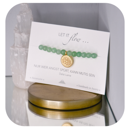 Aventurin Armband mit Lotusanhänger 6mm