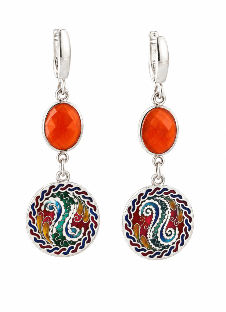 Ohrringe "Yin&Yang",Einzigartige handgemachte Cloisonne Emaille.