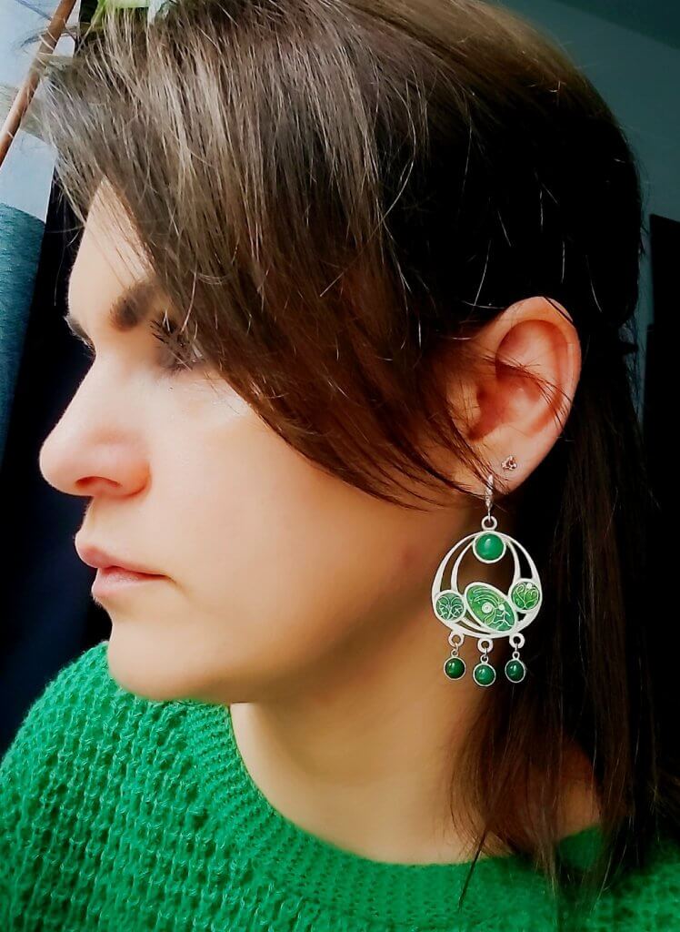 Ohrringe/Earring. Cloisonne Emaille,Handgemachte Schmuck, Unikat,Sterling Silber