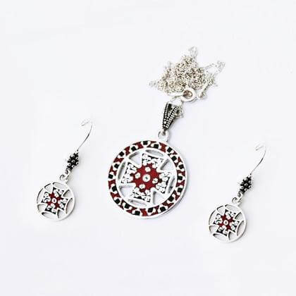 Ohrringe & Kette  Kreuz von Cloisonne Enamel, Handarbeit, Unikat