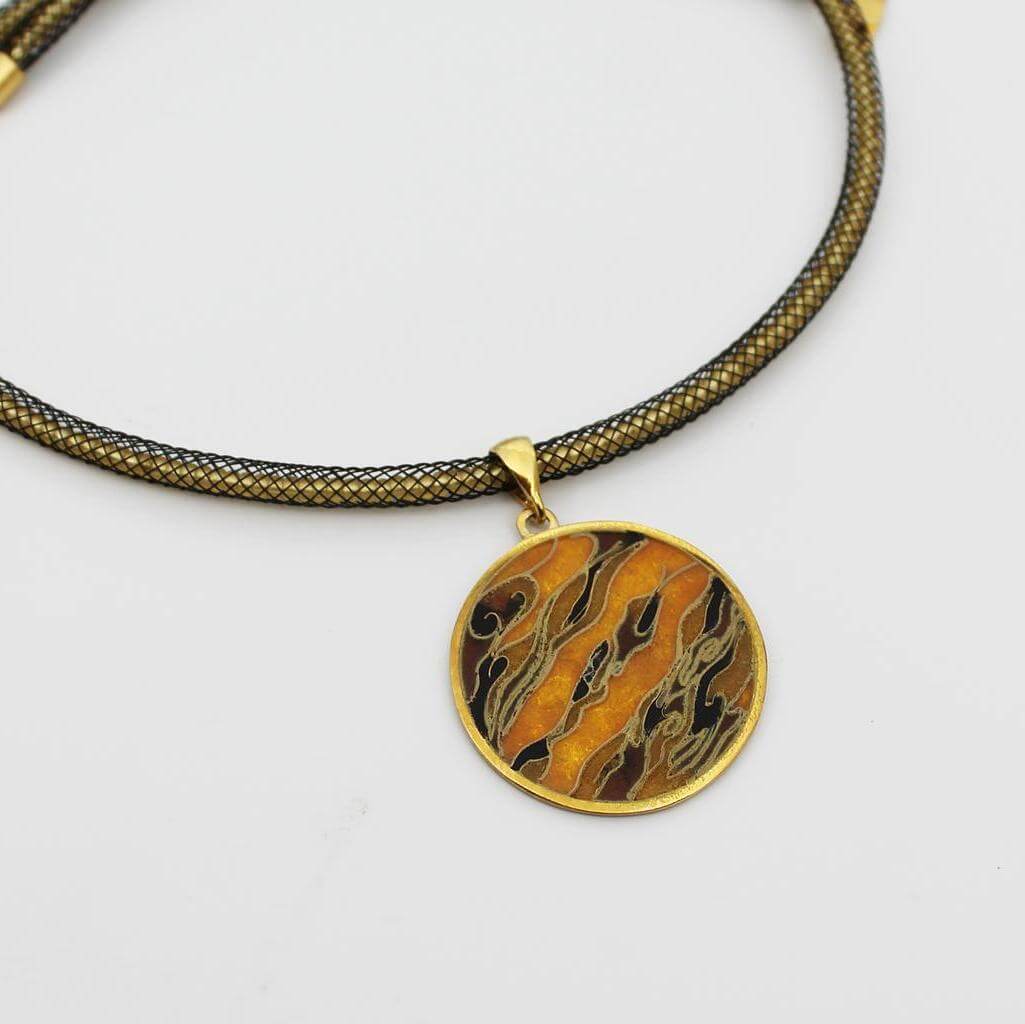 Jupiter,Kette mit Anhänger, Cloisonne Emaille,Unikat,Sterling Silber vergoldet