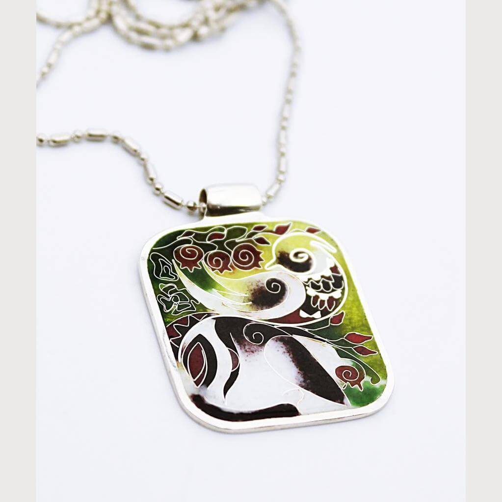 Vögel ,Halskette, Cloisonne Emaille, Unikat