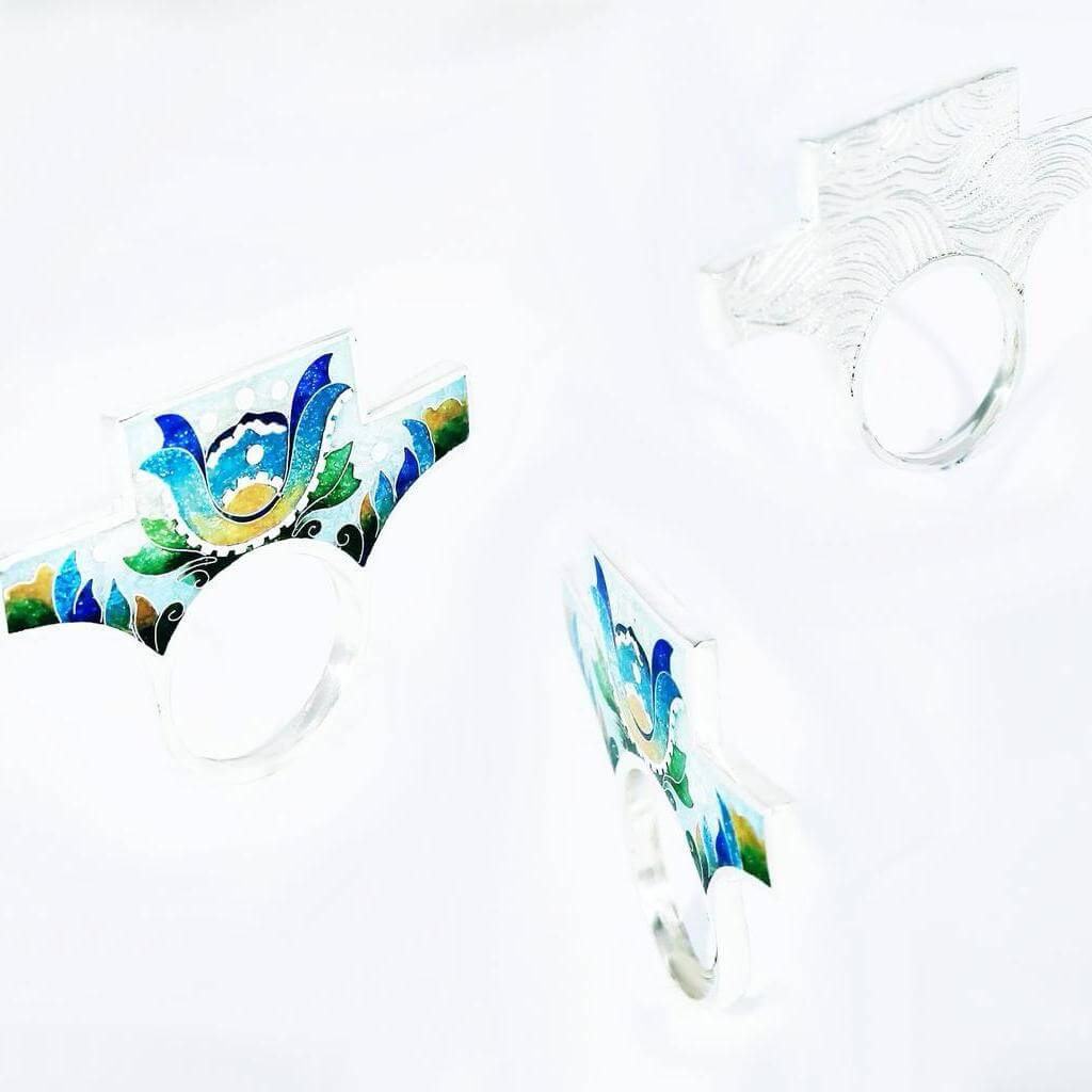 Ring von Cloisonne Enamel,Handarbeit, Silber ,Unikat