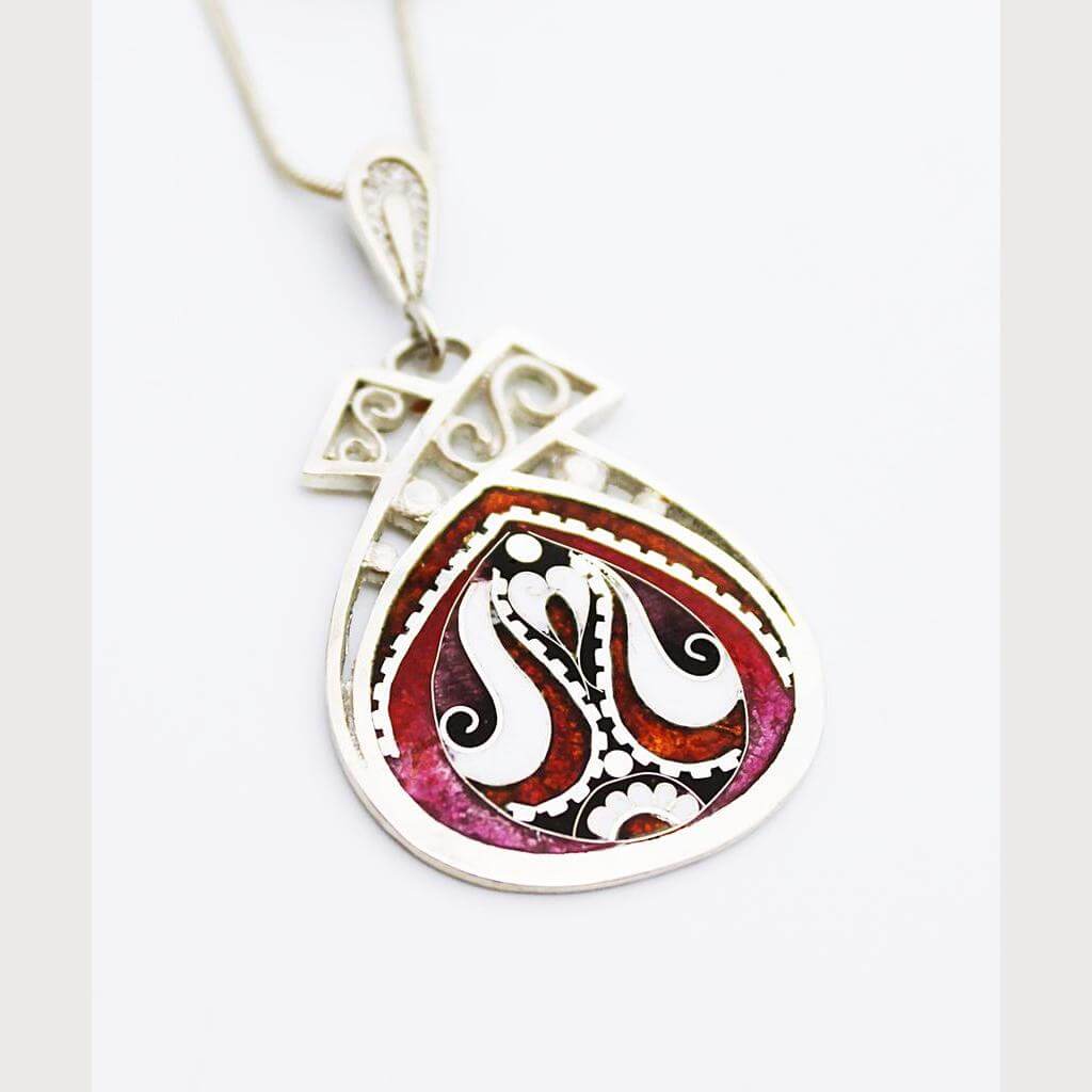 Cloisonne Enamel Anhänger ,Handarbeit, Unikat, Silber