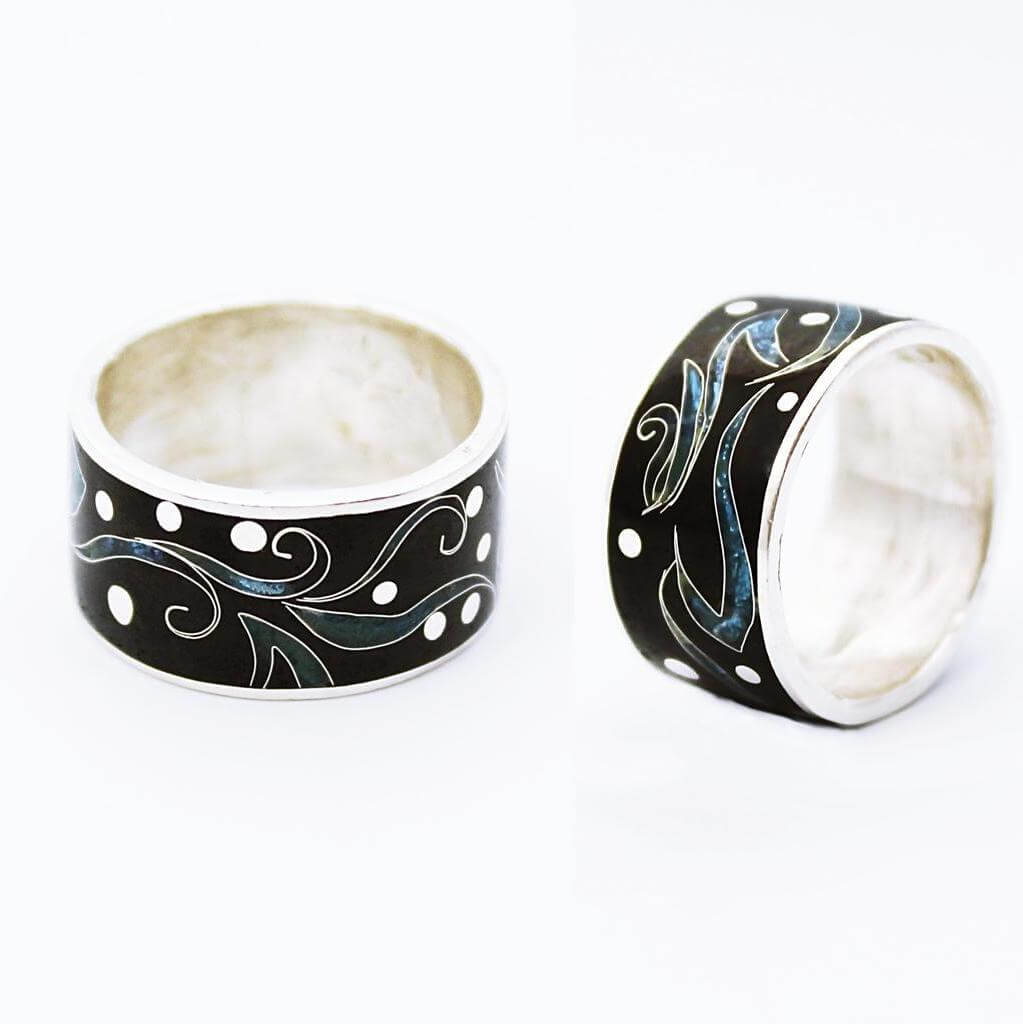 Ring von Cloisonne Emaille, Handarbeit, Unikat, Silber