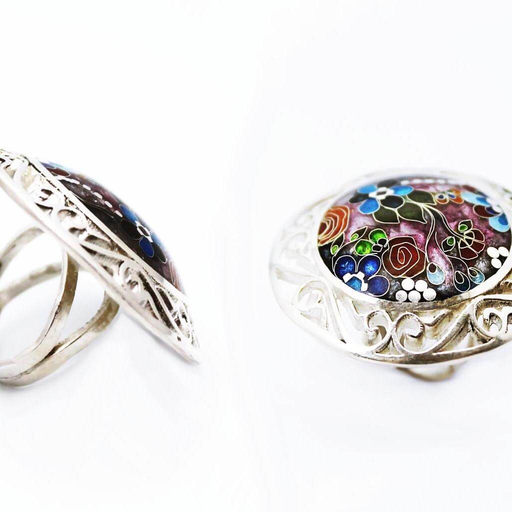 Ring "Blumen" von Cloisonne Enamel, Handarbeit, Unikat