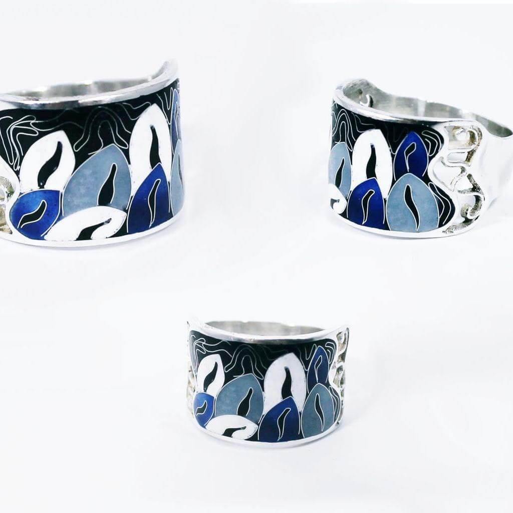 Ring "Blätter" von Cloisonne Enamel, Handarbeit,Unikat