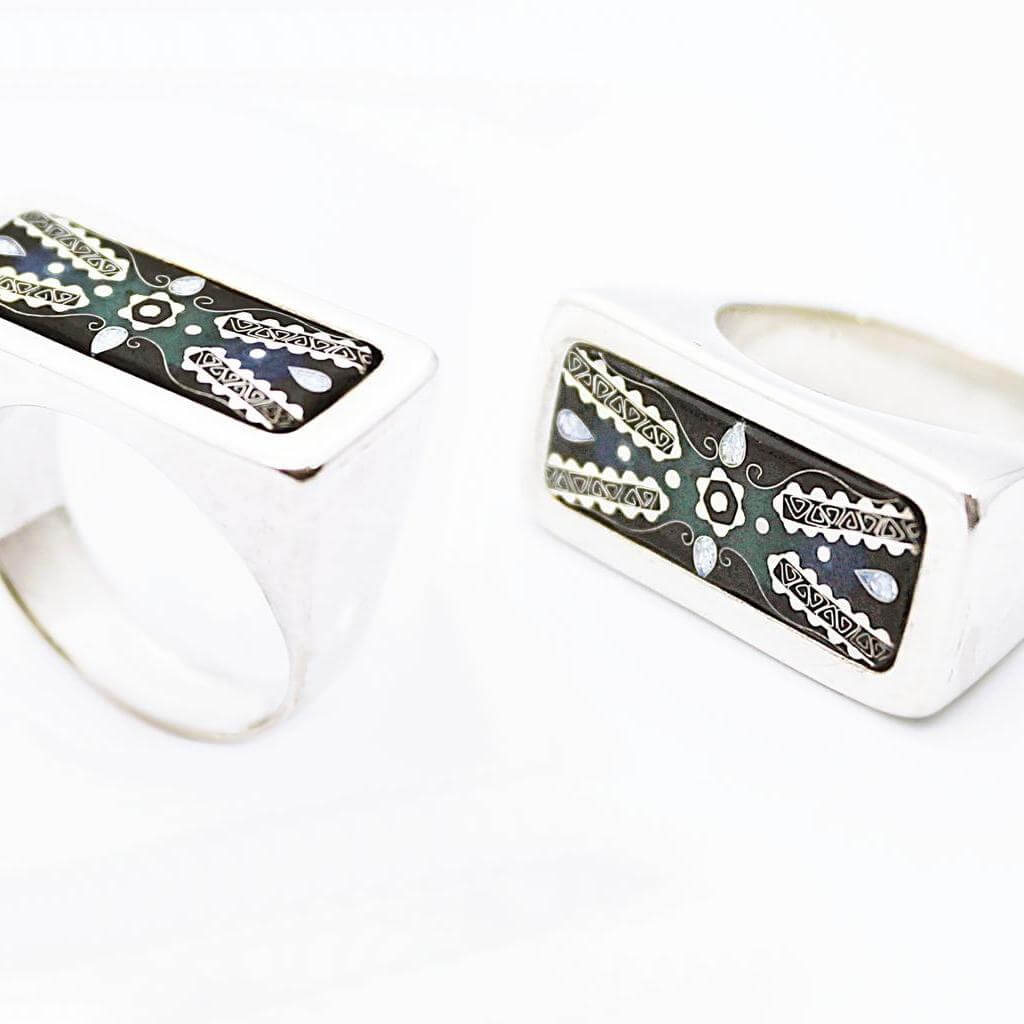 Ring  von Cloisonne Enamel, Handarbeit, Unikat,Silber/-925