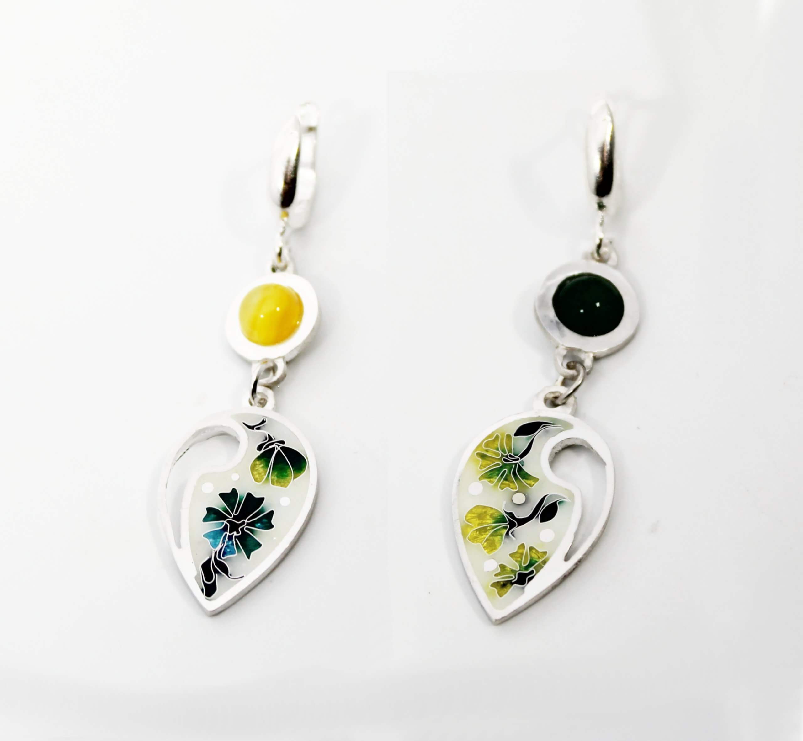 Earrings " Blumen". Cloisonne Emaille, Unikat,Sterling Silber