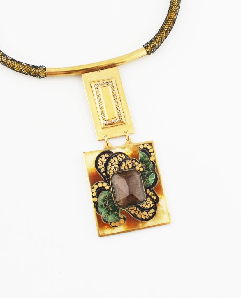 Anhänger mit kette " Blätter", Cloisonne Emaille,Handgemachte Schmuck, Unikat,Pure silver