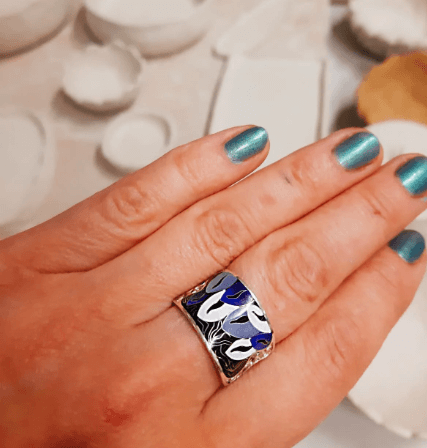 Ring "Blätter" von Cloisonne Enamel, Handarbeit,Unikat - Image 2