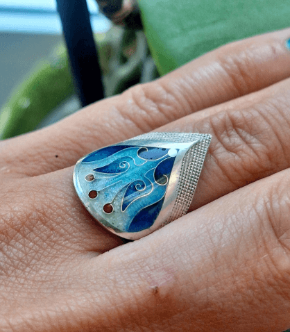 Ring von Cloisonne Enamel, Handarbeit, Unikat,Silber/-925 - Image 2