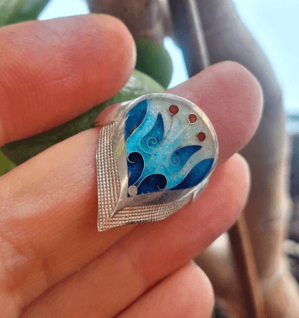 Ring von Cloisonne Enamel, Handarbeit, Unikat,Silber/-925 - Image 3