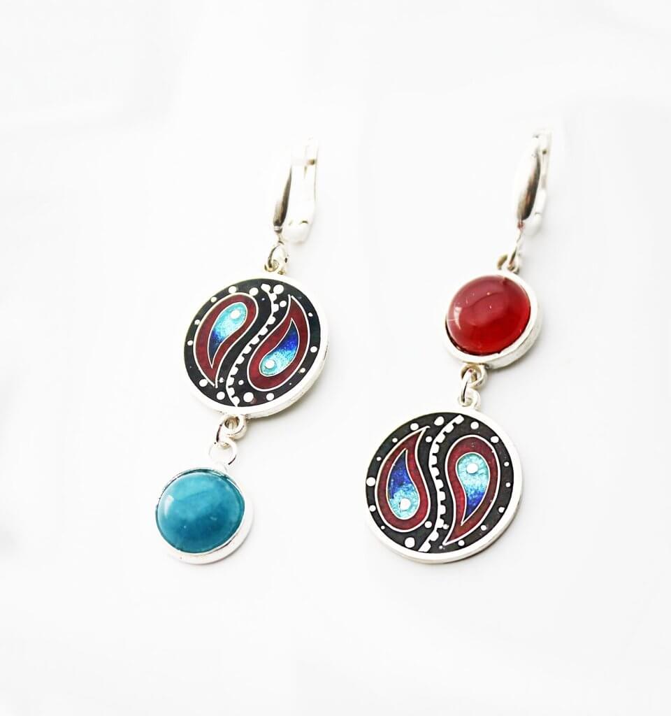 Ohrringe Yin & Yang von Cloisonne Enamel, Handarbeit, Unikat