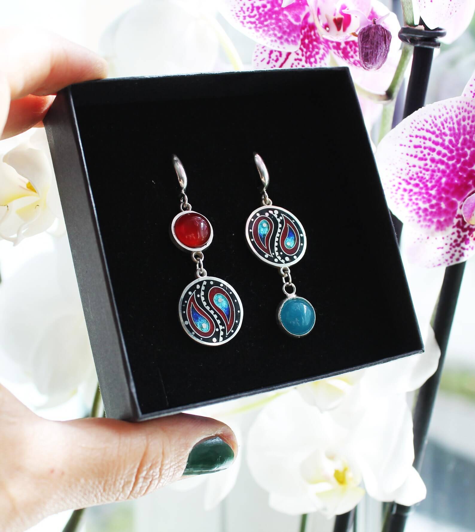 Ohrringe Yin & Yang von Cloisonne Enamel, Handarbeit, Unikat - Image 3