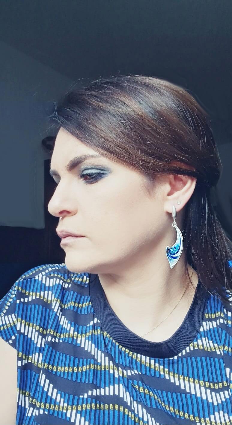 Ohrringe "Welle" Cloisonné Emaille, Handarbeit, Silber, Unikat - Image 2