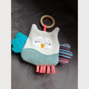 Kuscheltuch Eule mit Beißring - türkis