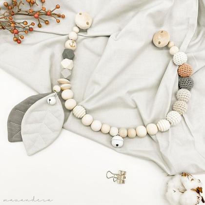 Kinderwagenkette | Blätter hellgrau.grau