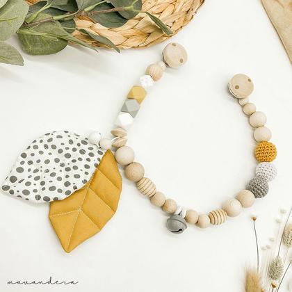 Kinderwagenkette | Blätter Punkte - Senf