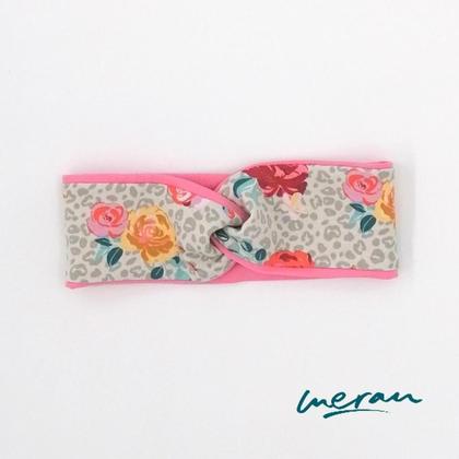 Knotenstirnband leopard roses pink KU 49-50 cm Stirnband Haarband Frühling Kind