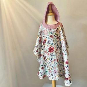 Badeponcho Kinder Bio-Musselin floral ca 3-6 Jahre Kapuze altrosa Mädchen