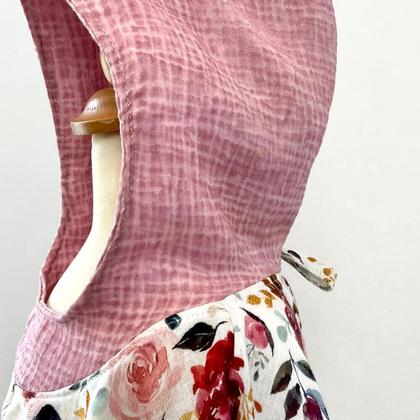 Badeponcho Kinder Bio-Musselin floral ca 3-6 Jahre Kapuze altrosa Mädchen - Image 2