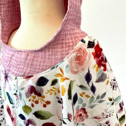 Badeponcho Kinder Bio-Musselin floral ca 3-6 Jahre Kapuze altrosa Mädchen - Image 3