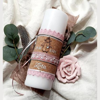 TAUFKERZE/Tischkerze "LINA" inkl. Untersetzer