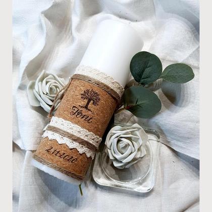 TAUFKERZE/Tischkerze "LEBENSBAUM" inkl. Untersetzer