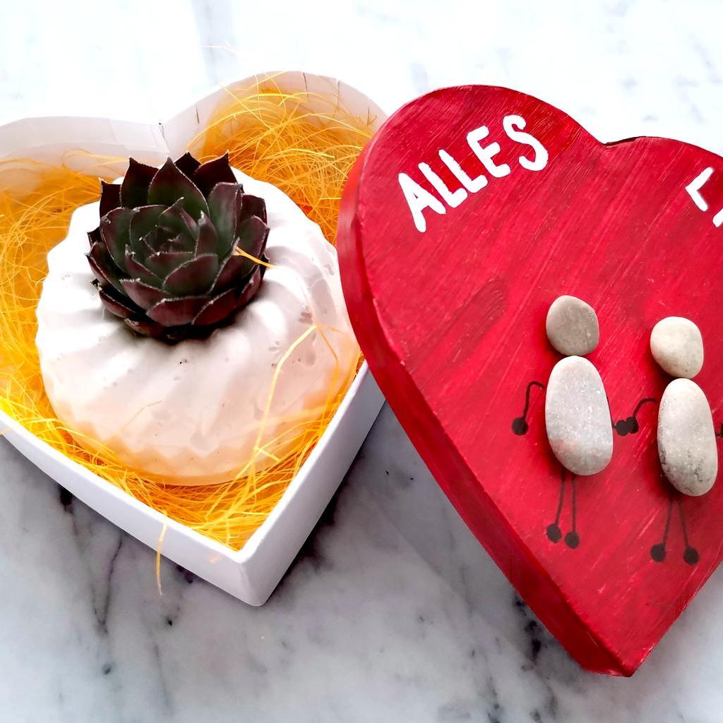 Herzbox mit bepflanztem Guglhupf aus Raysin