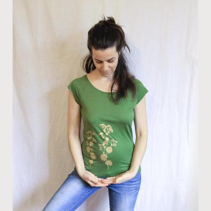 Frauenmantel Heilpflanzen Bio T-Shirt Bamboo Shirt grün gold fairtrade handdruck