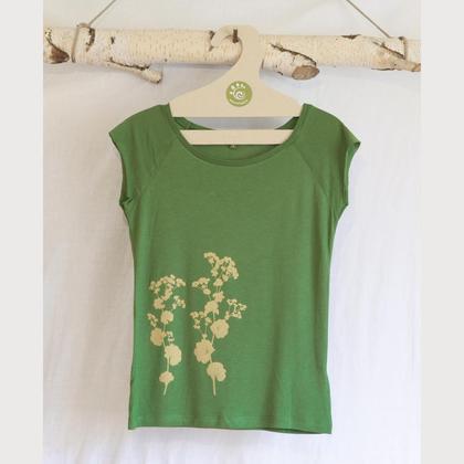 Frauenmantel Heilpflanzen Bio T-Shirt Bamboo Shirt grün gold fairtrade handdruck - Image 2