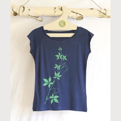 Clematis Heilpflanzen Bio T-Shirt Wilder Wein Bamboo blau grün fairtrade - Image 2