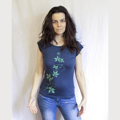 Clematis Heilpflanzen Bio T-Shirt Wilder Wein Bamboo blau grün fairtrade