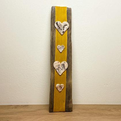 Altholz-Keramik-Bild mit gelbem Band