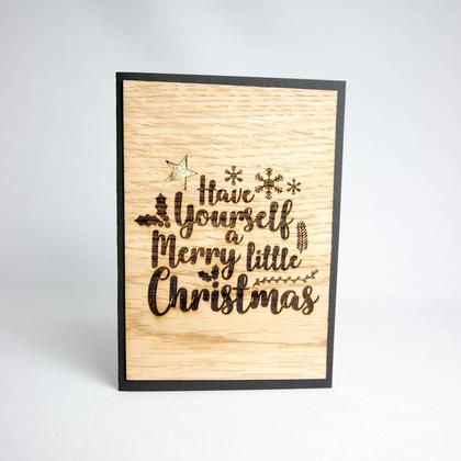 Holz Weihnachtskarte "Have yourself a Merry little Christmas" mit Blattgoldstern