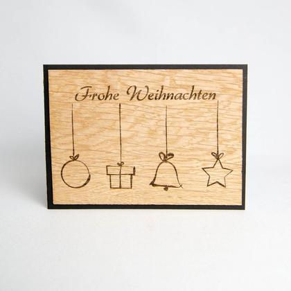 Holz Weihnachtskarte "Frohe Weihnachten & Weihnachtssymbole"