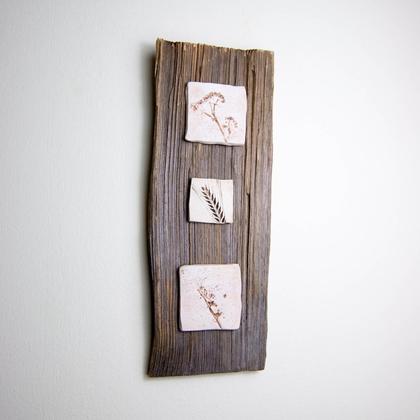 Altholz-Keramik-Bild - 3 Quadrate