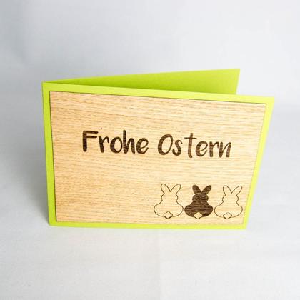 Holz-Karte "Frohe Ostern" & 3 Häschen - Image 2