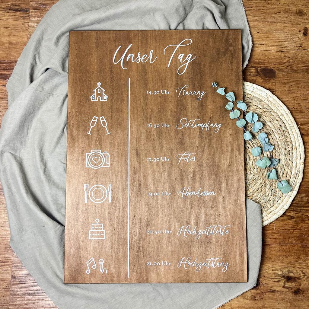 Holzschild Hochzeitsablauf
