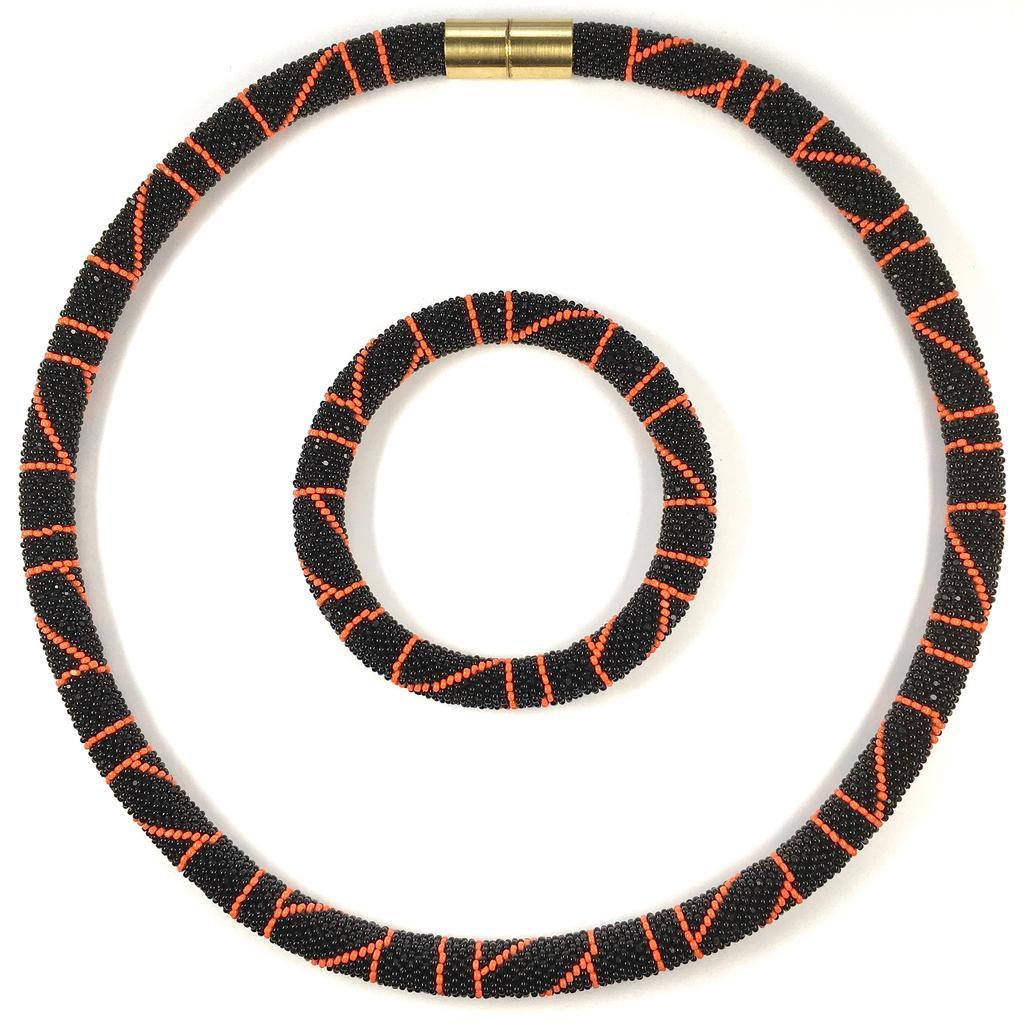Miniperlen Schmuckset schwarz orange