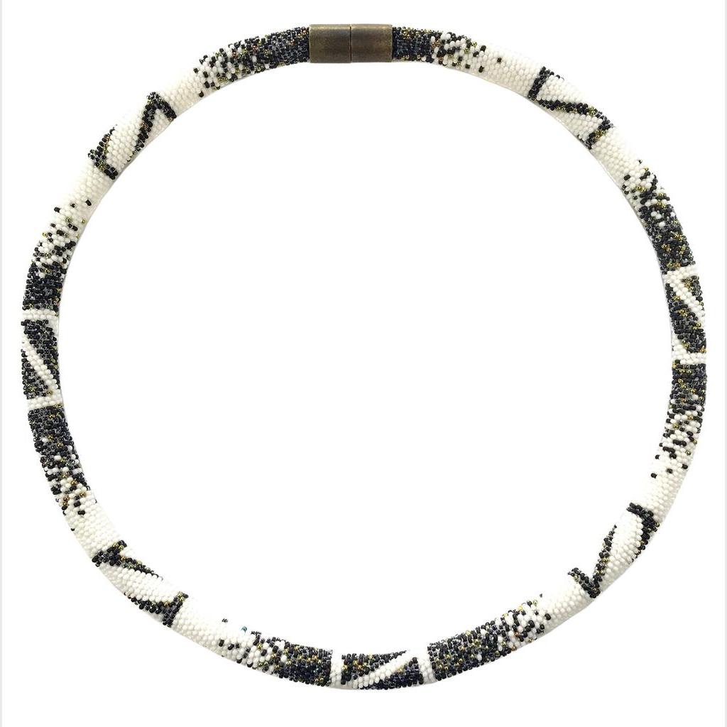Miniperlen Halskette schwarz-weiß mit Glitzerpunkten