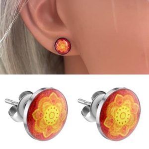 Ohrstecker mit Glaskuppel 'orange mandala'